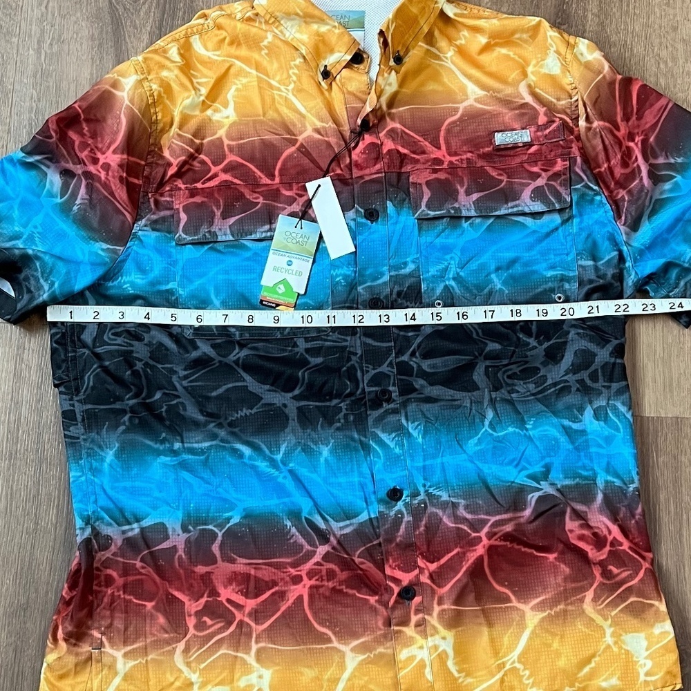 NWT Ocean+Coast Ocean Advantage Button Down Colorful Wave Fishing Shirt Men Sz M - Picture 10 of 13